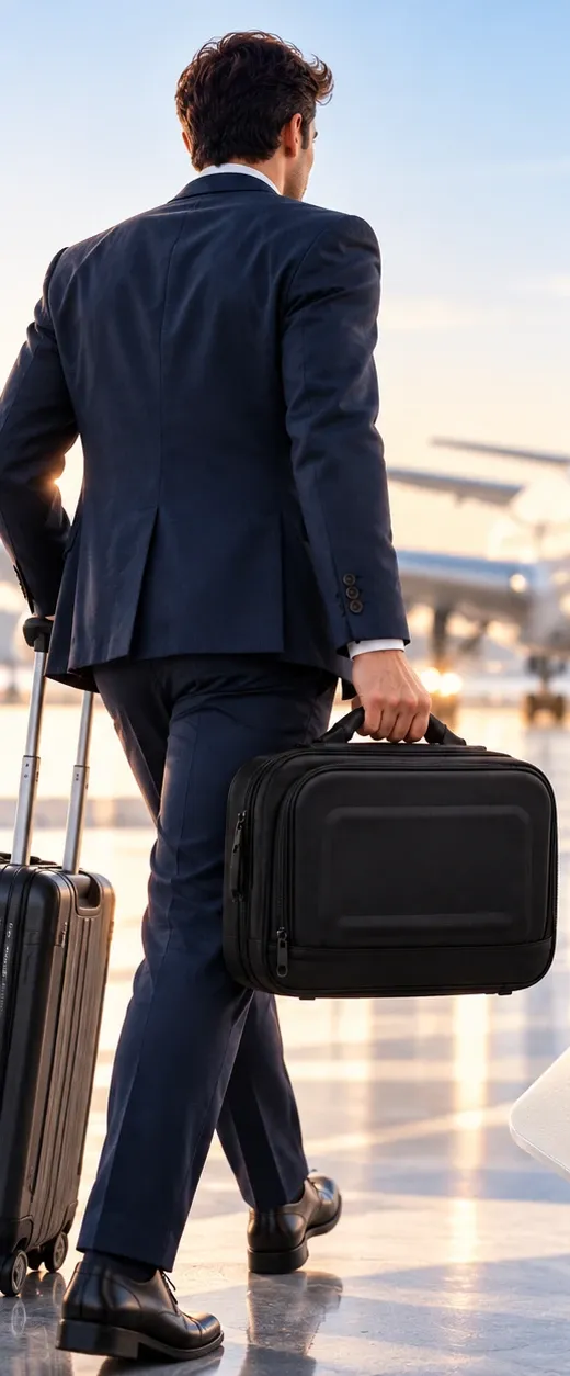 A traveller carries the GEMMA case through an airport.