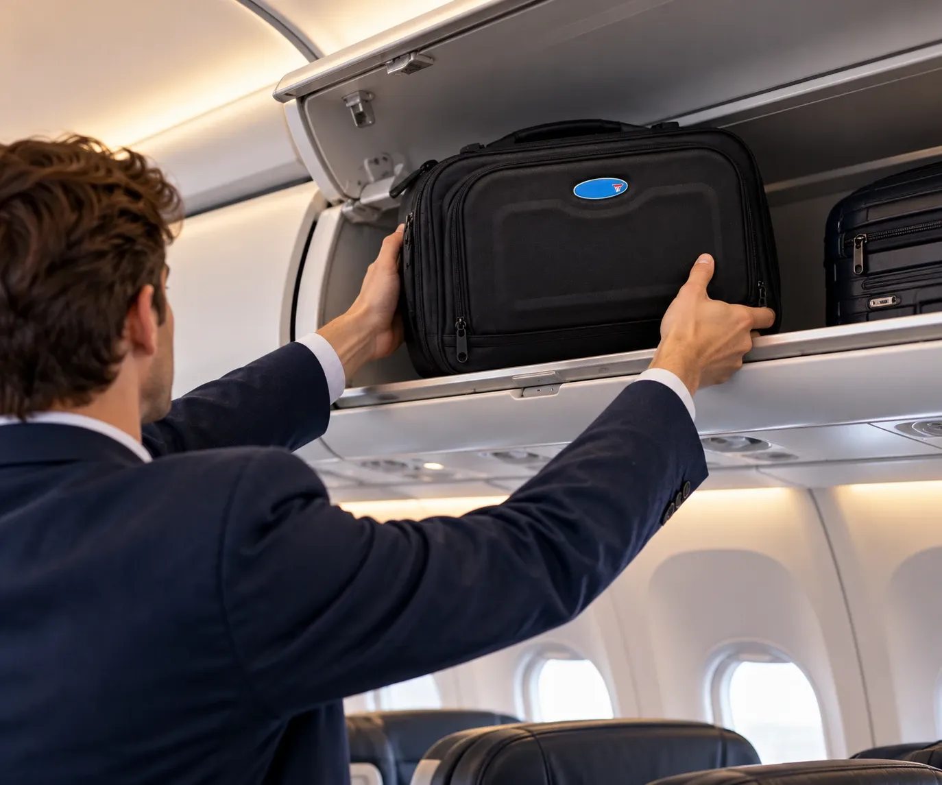 The GEMMA case goes into an aircraft overhead bin.